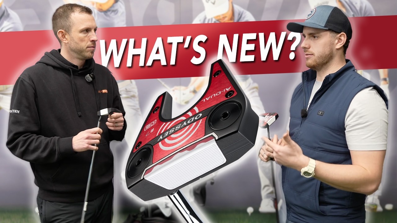 Описание клюшек Odyssey AI Dual Putters: более быстрое качение мяча без потери контроля дистанции.