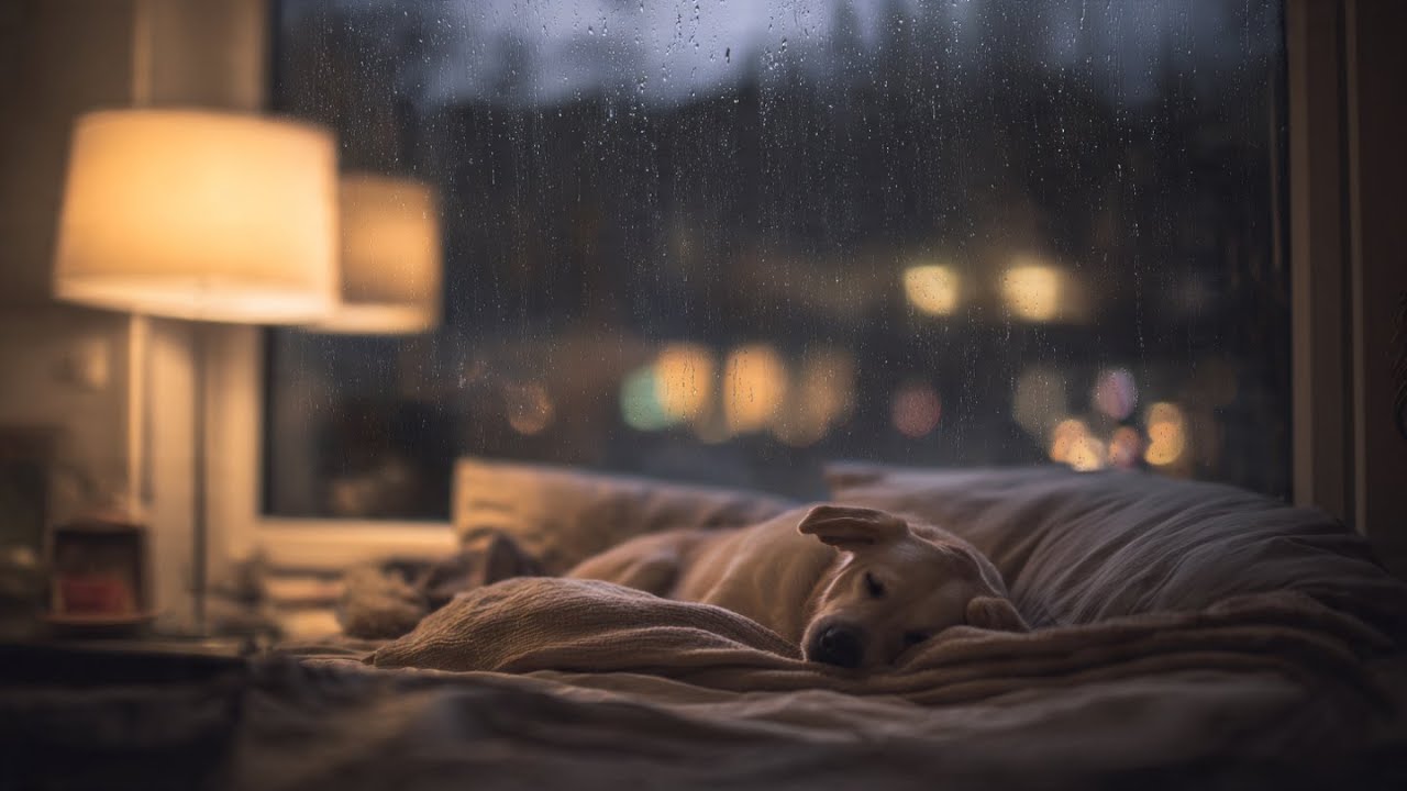 A Calm Night Begins Here | Relaxing Music with Rain, Cozy Bedroom Ambience, Dog Resting 🐶🌧️