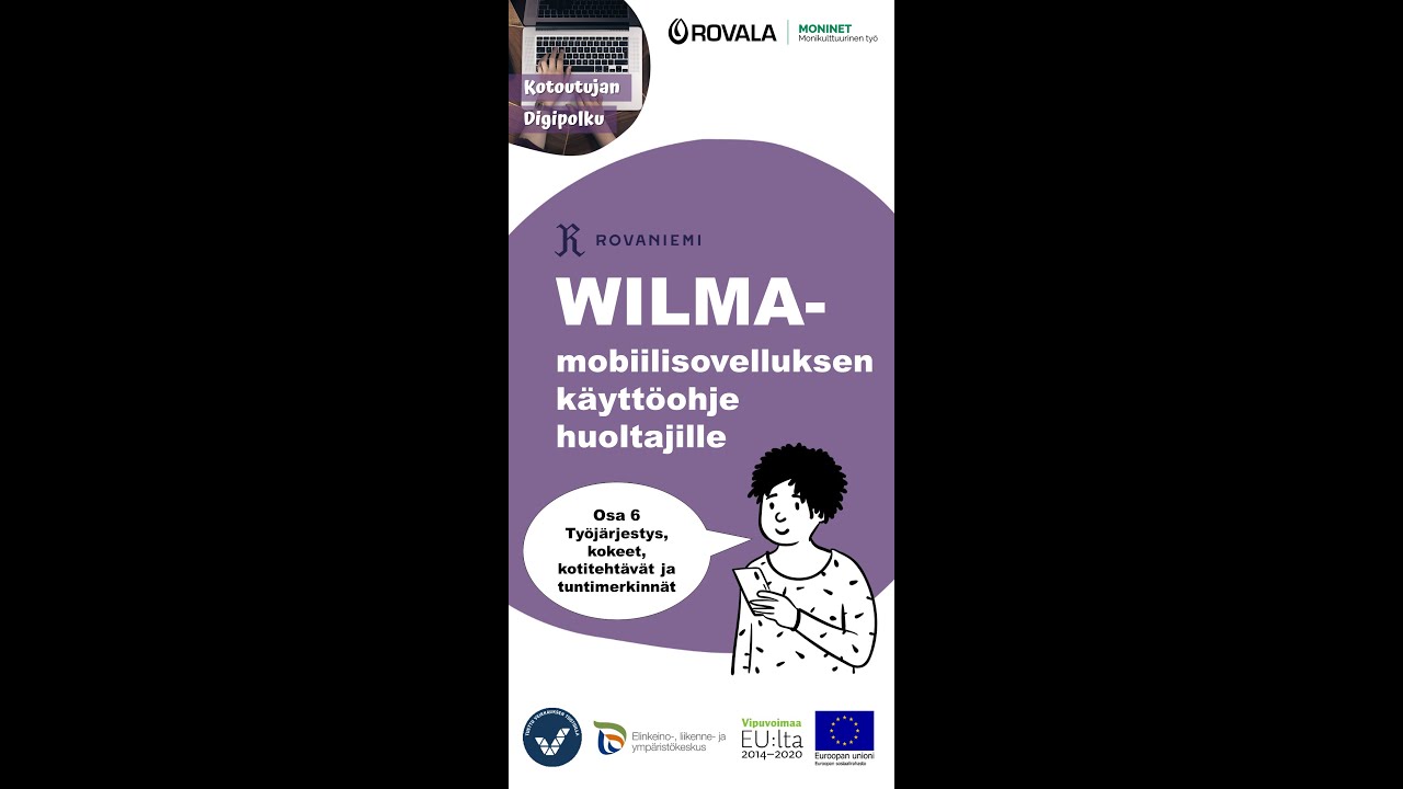 Wilma-sovelluksen ohje huoltajille osa 6 - Työjärjestys, kokeet, kotitehtävät ja tuntimerkinnät