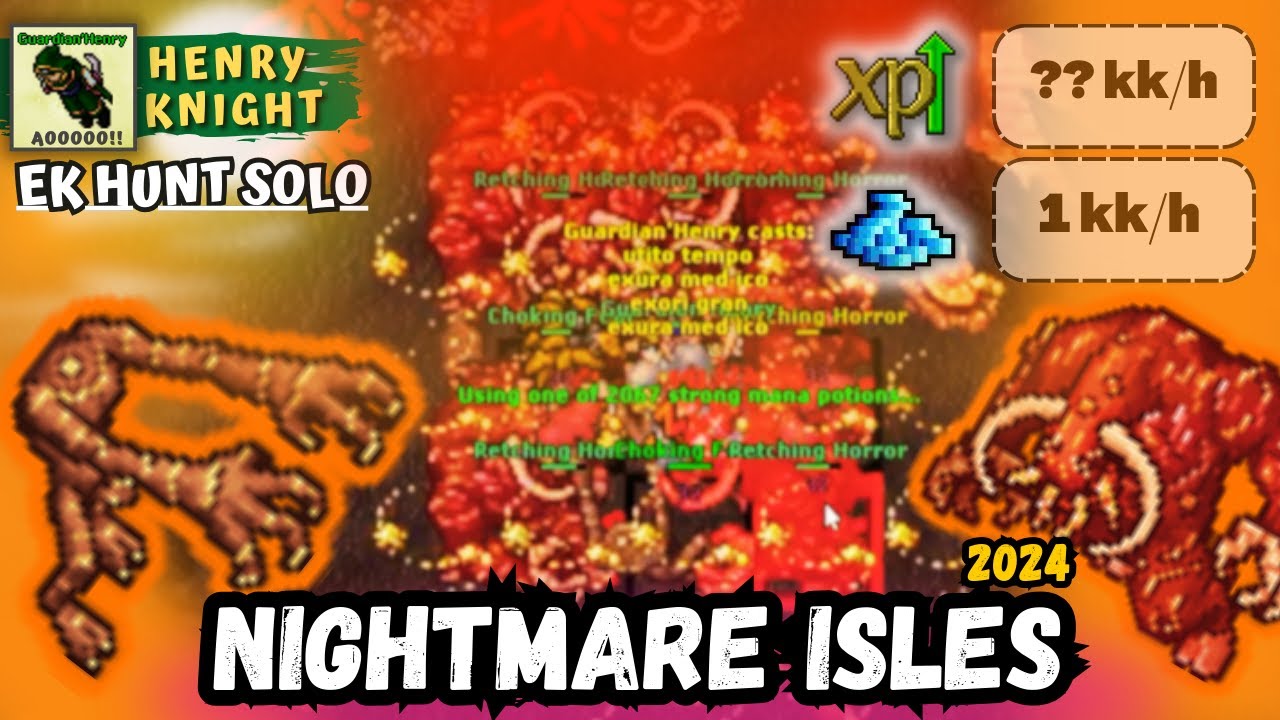 Tibia - Knight Level 1022 hunt solo NIGHTMARE ISLES | Ek Hunt Solo #200