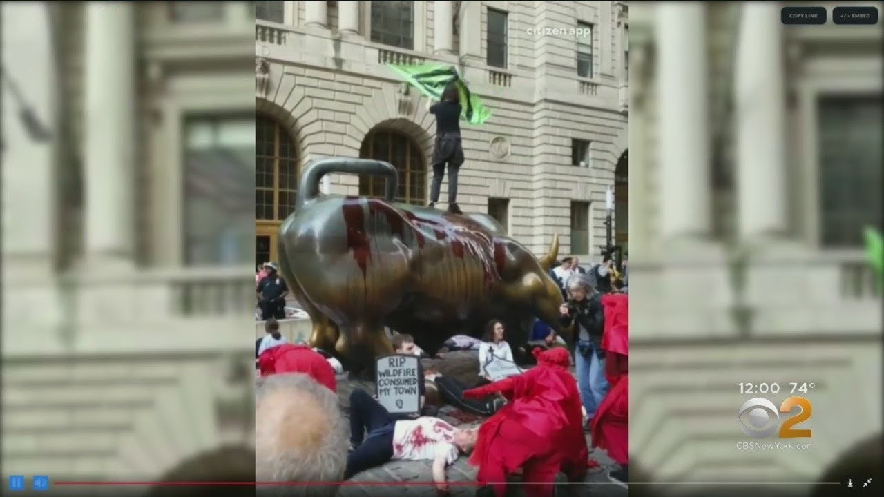 Iconic Charging Bull Statue Vandalized During ‘Extinction Rally’