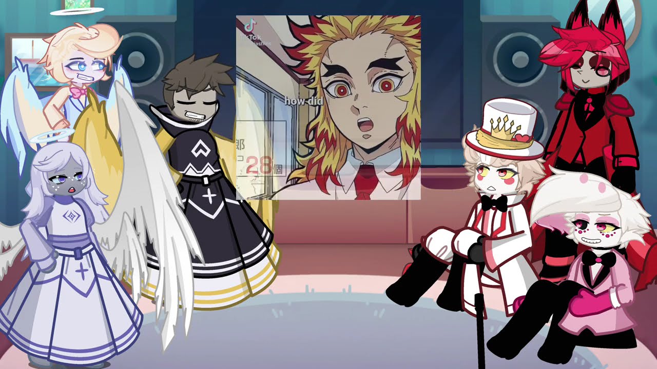 Hazbin Hotel Angels react to Rengoku | Giyuu | Demon Slayer | Lucifer | Gacha life 2