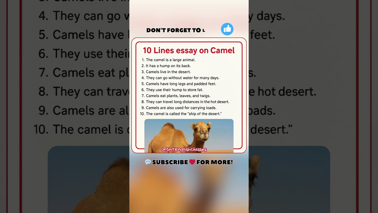 10 Lines Essay on Camel | Camel Essay | Short Essay on Camel | Camel Facts for Kids | Desert Animals