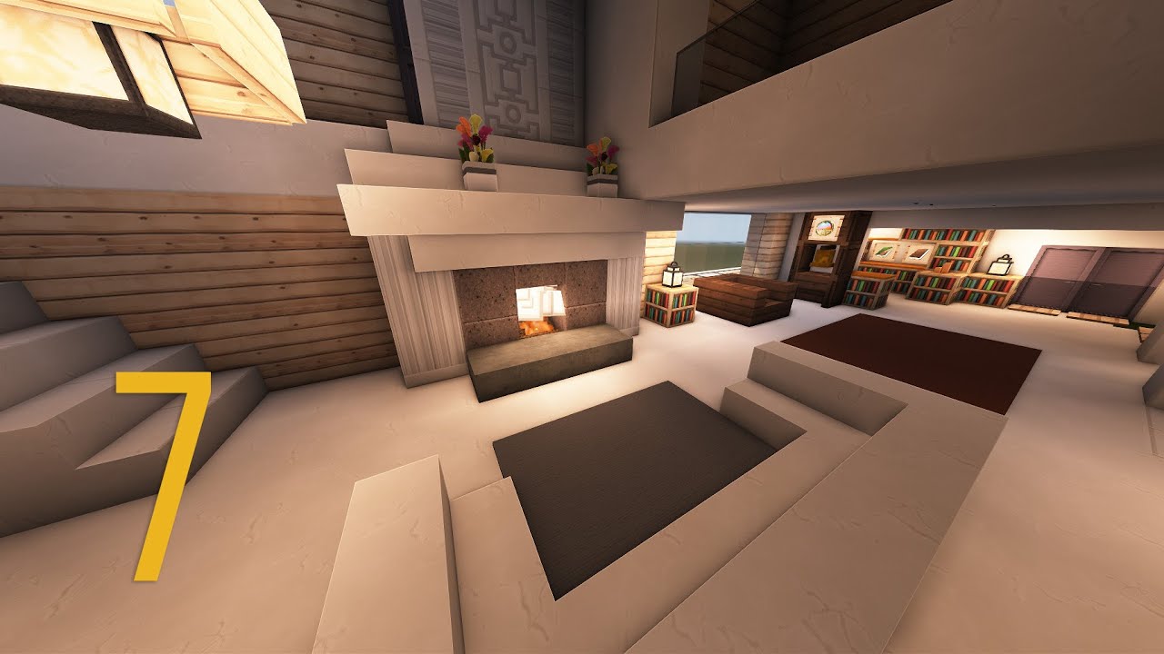 EINRICHTUNG - KAMIN und BIBLIOTHEK größte moderne Luxusvilla in MINECRAFT TUTORIAL [HAUS 287] Part 7