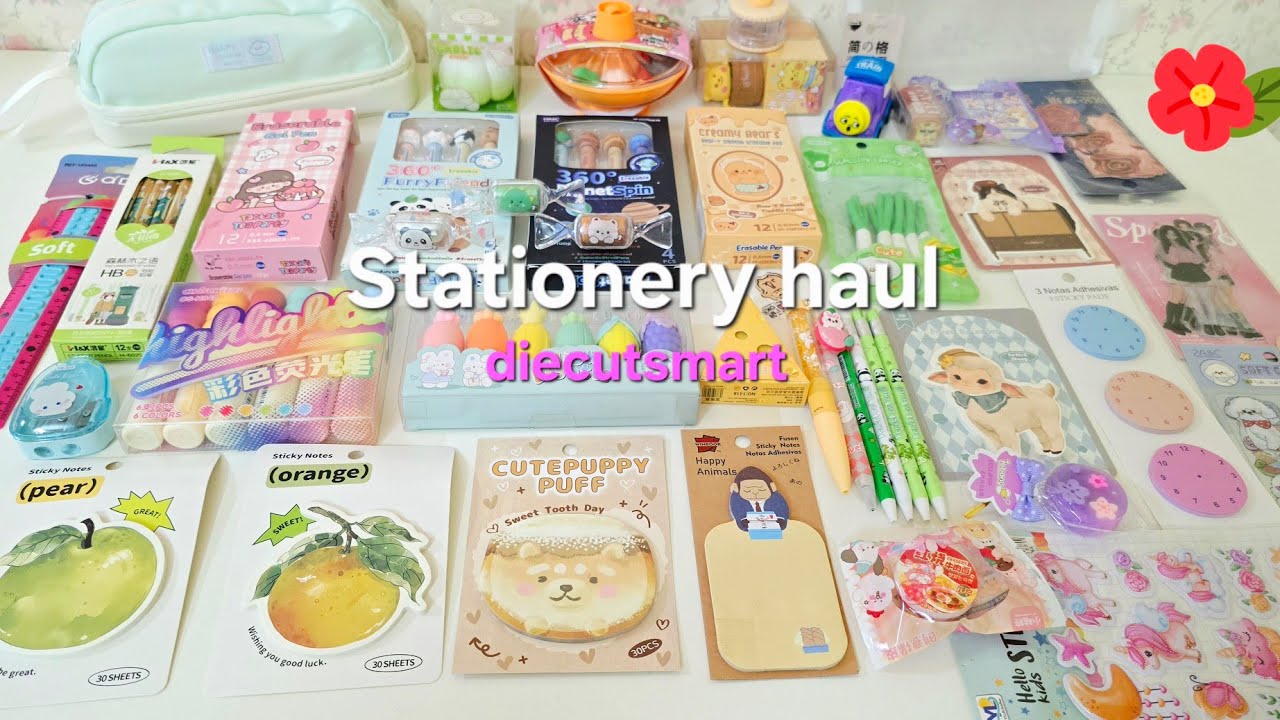 ASMR unboxing cute kawaii stationery items from diecutsmart ✨️💕 lot of new stationery 💗🍓