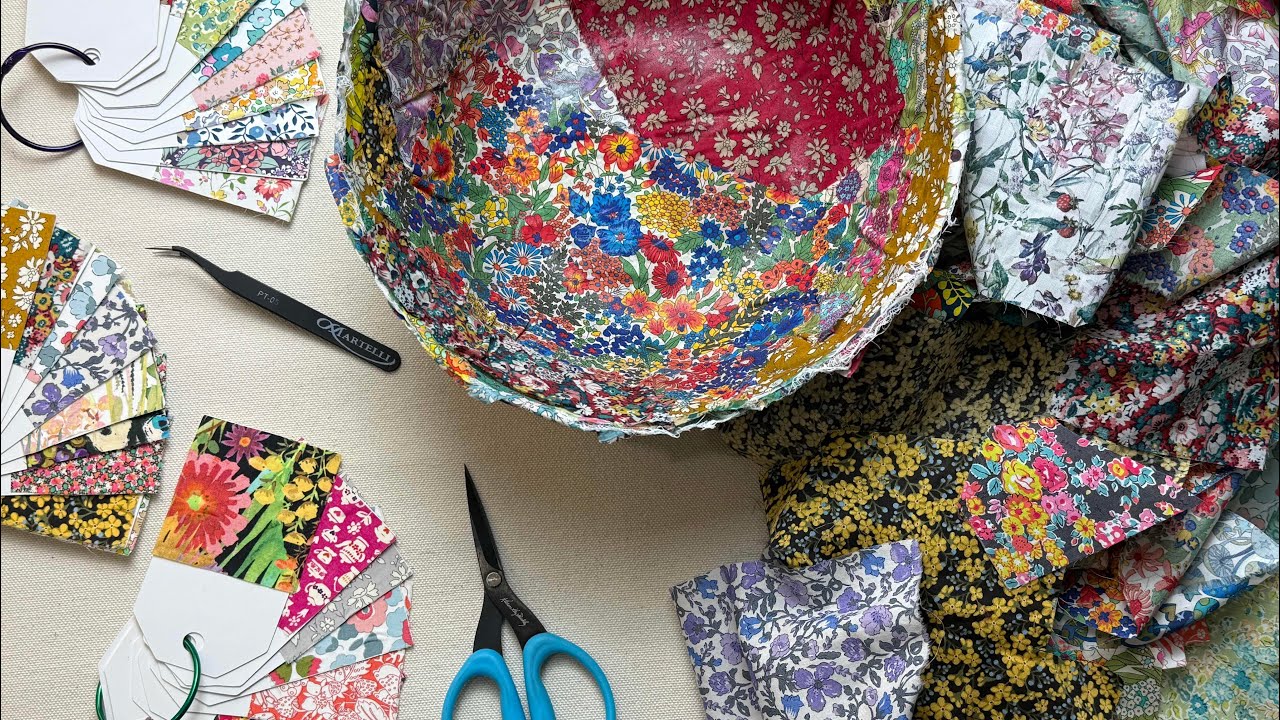 Scrap Fabric Decoupage Bowl, Liberty Textile Vessel, No Sew Fiber Art Project 