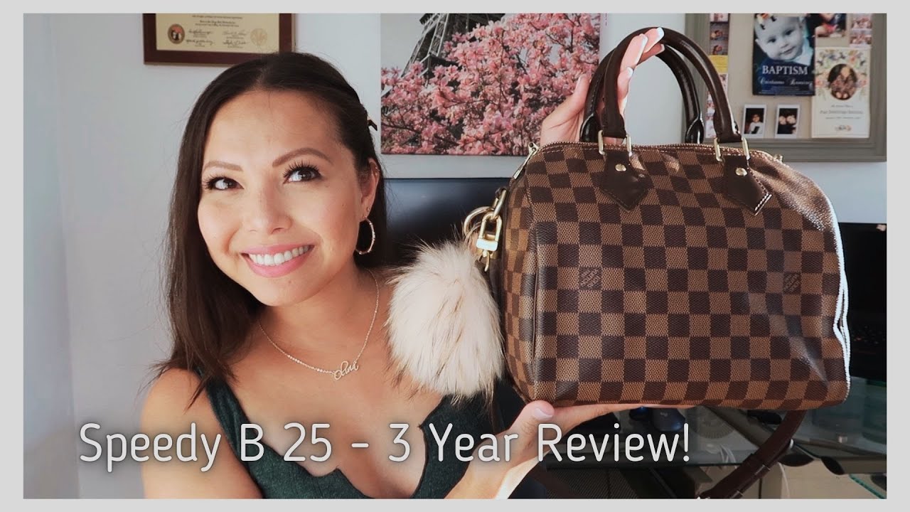 Louis Vuitton Speedy B 25 -  3 Year Review, Wear and Tear, What's in my bag? 💕❤️💕❤️