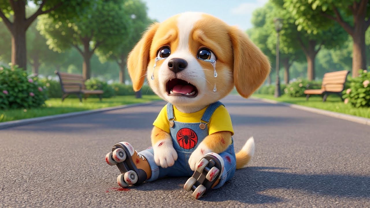 Baby Puppy’s Fun Day Turns into Tears 💔🛼But Mama Came to Care and Love Him ❤️🐶🌧️
