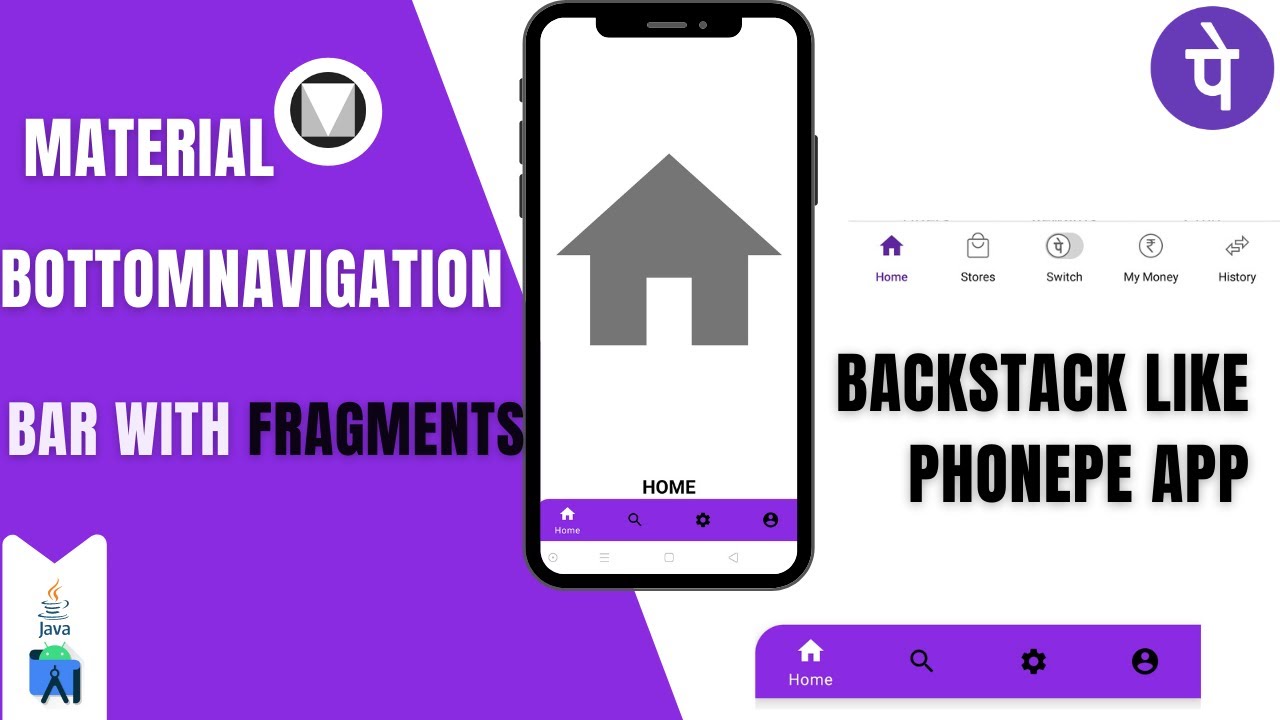 BottomNavigationBar with Fragments,Backstack||BackStack Like PhonePe App||Android Tutorial-2020
