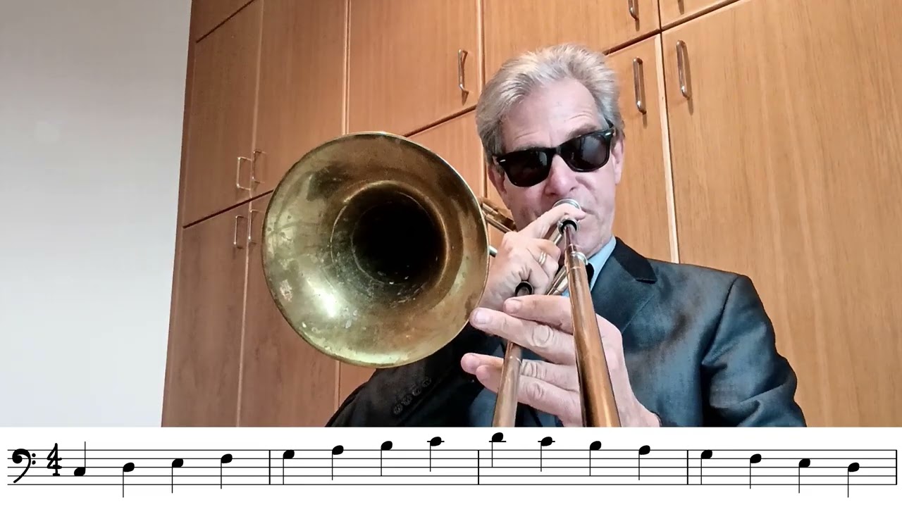 C major Scale Exercise for trombone play along - slow, one octave