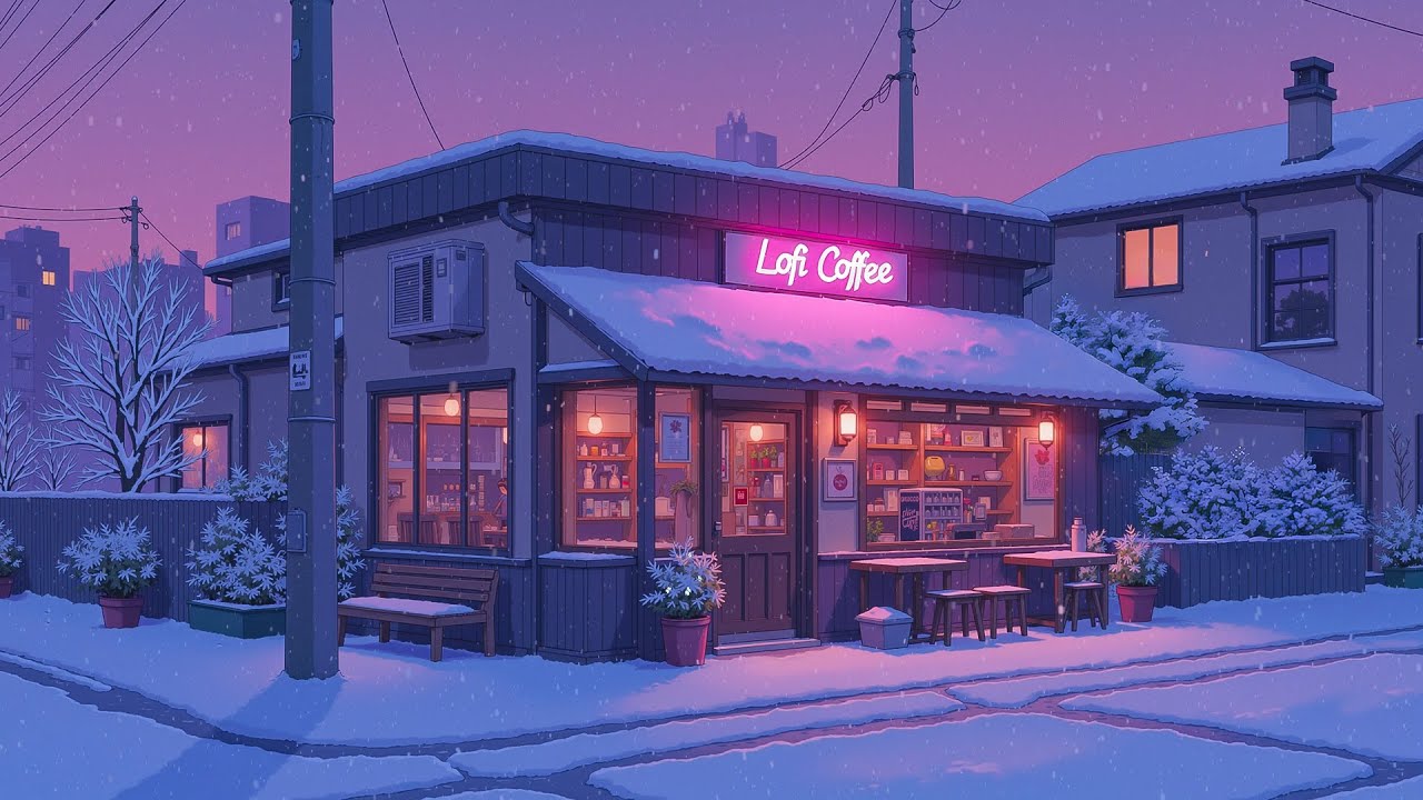 Snowy Street with a Lofi Coffee Glow ❄️ Cozy Winter Night Ambience for Study, Relax | Japanese lofi.