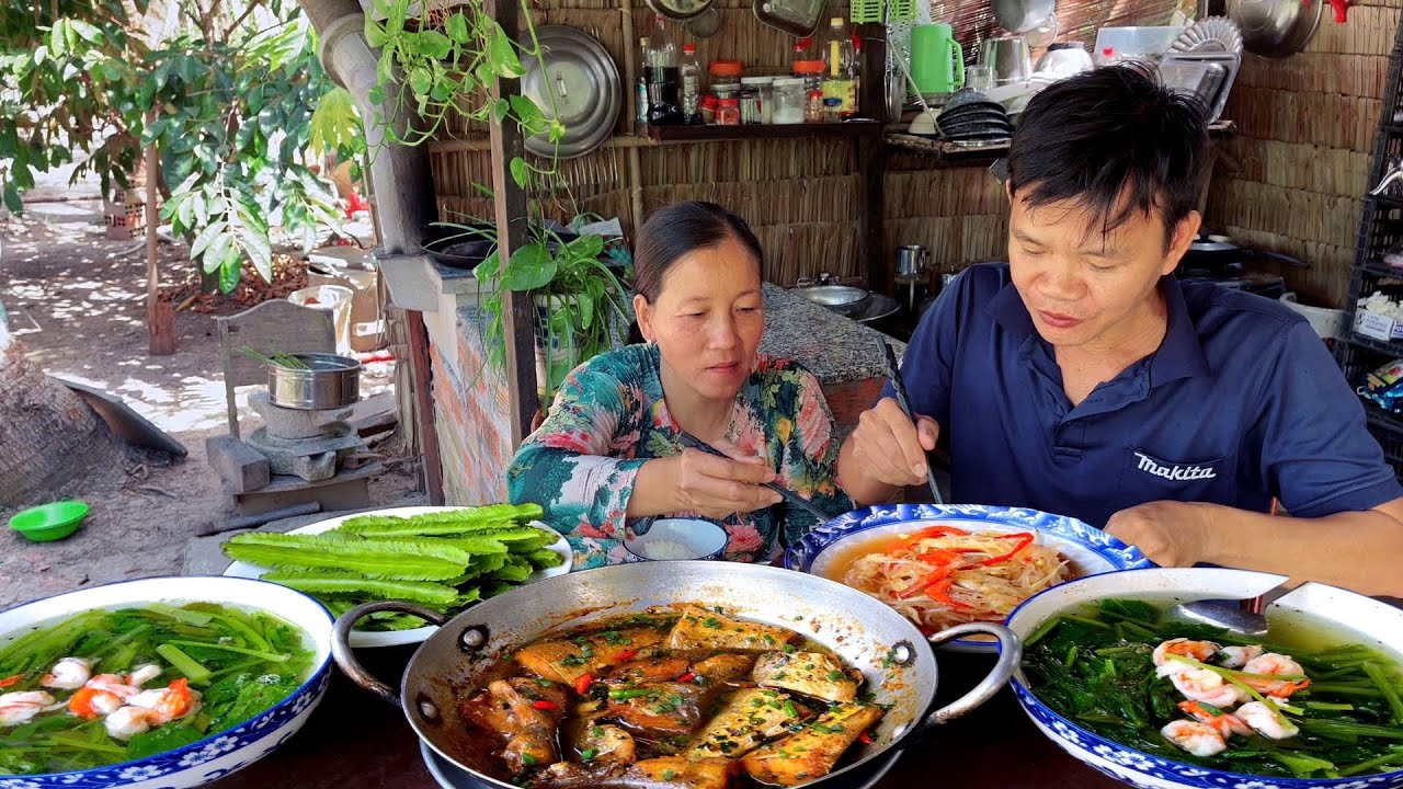Hái Mớ Cải Ngọt Nấu Canh Tôm, Thêm Chảo Cá Kho Tiêu Đúng Vị Đồng Quê 