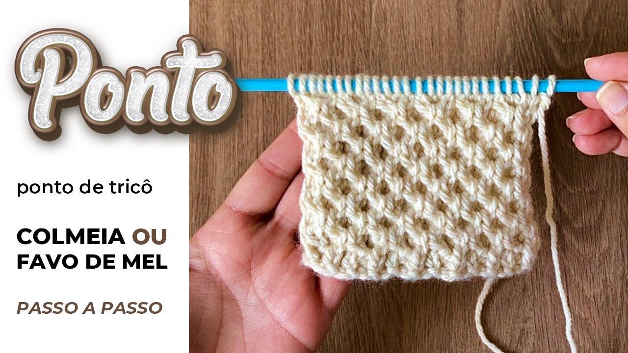 PONTO DE TRICÔ COLMEIA | Passo a passo ponto casinha de abelha para iniciantes - FAVO DE MEL 🐝