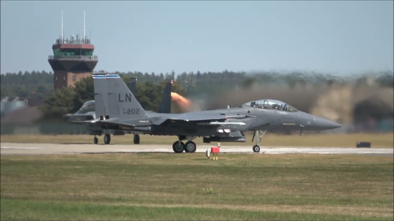 2x F-15E Strike Eagles from the 492nd depart RAF Lakenheath, 20th May 2025.