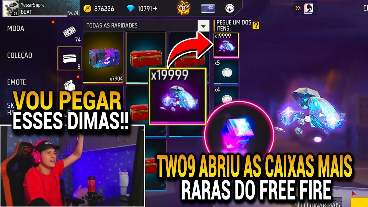 REAÇÃO DO TWO9 AO ABRIR AS CAIXAS MAIS LENDÁRIAS DO FREE FIRE COM 20.000 DIAMANTES