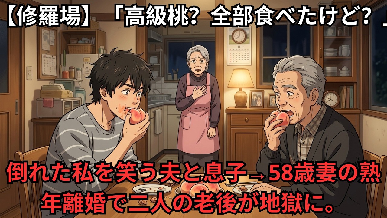 【修羅場】「高級桃？全部食べたけど？」倒れた私を笑う夫と息子→58歳妻の熟年離婚で二人の老後が地獄に。