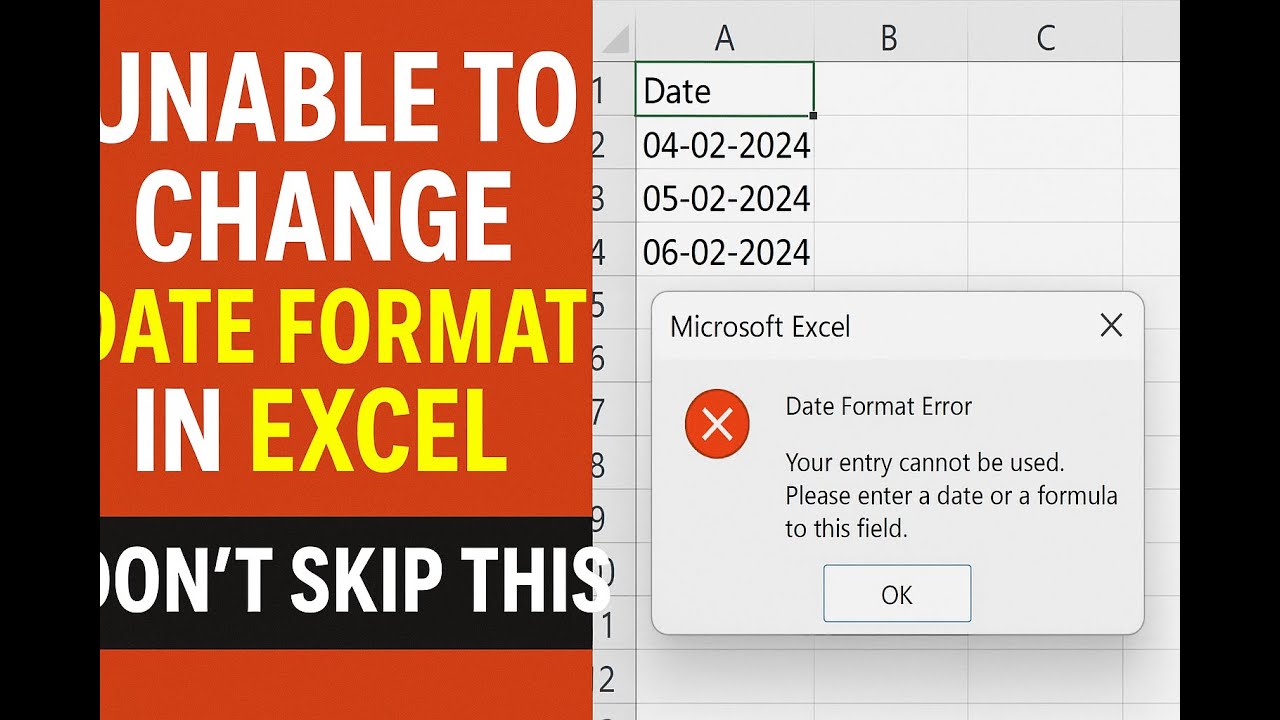 Unable to Change Date Format in Excel |Don't Skip This |MS Excel |How to Change Date Format in Excel