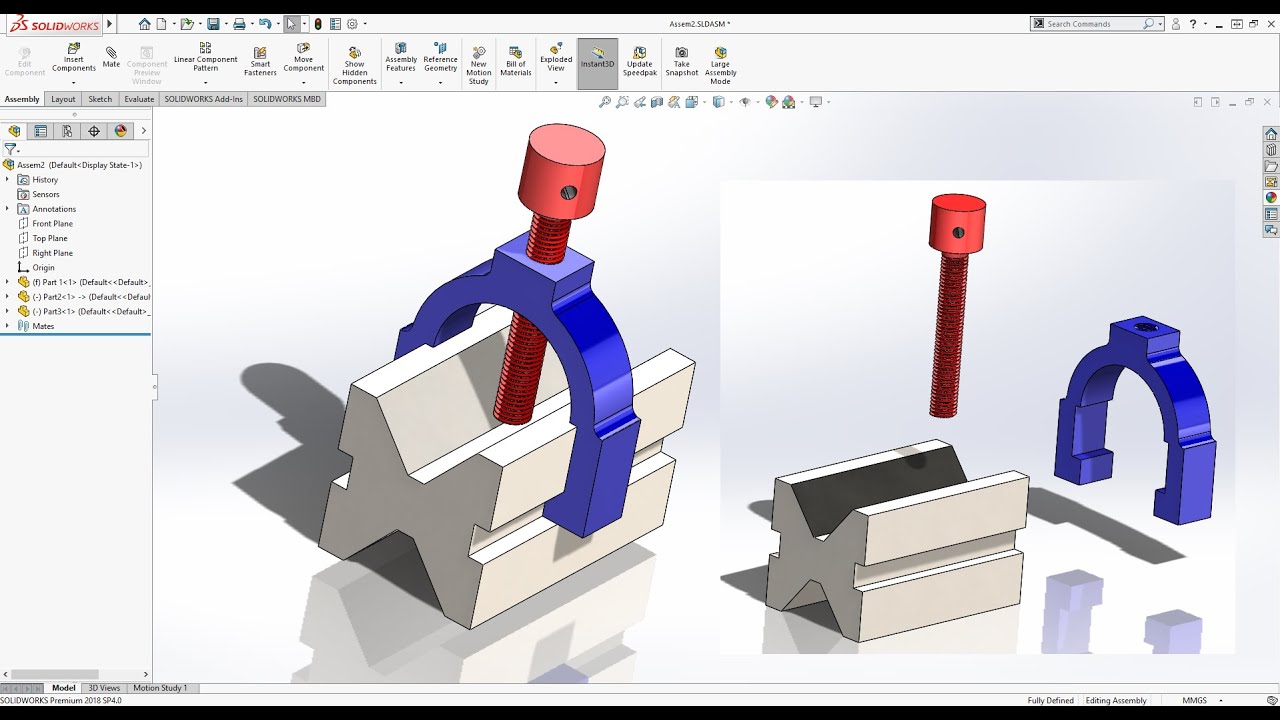 Pipe Vice SolidWorks Tutorial 2020! Assembly exercise Nr.4! Learn from homee :D