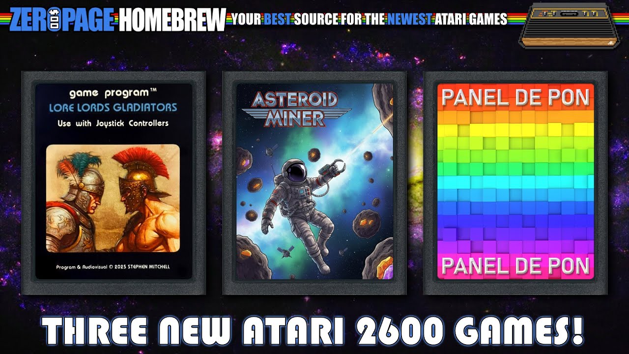 New Atari 2600 Games! Lore Lords Gladiators (Retail), Asteroid Miner, Panel de Pon