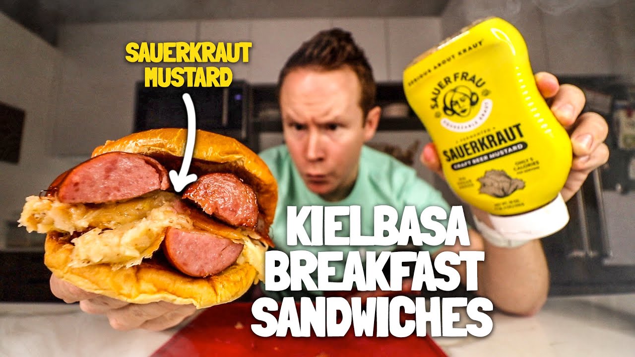 Eating Kielbasa Breakfast Sandwiches with ... Sauerkraut Mustard?! | Sean's First Time Eating 🍳🌭🧀