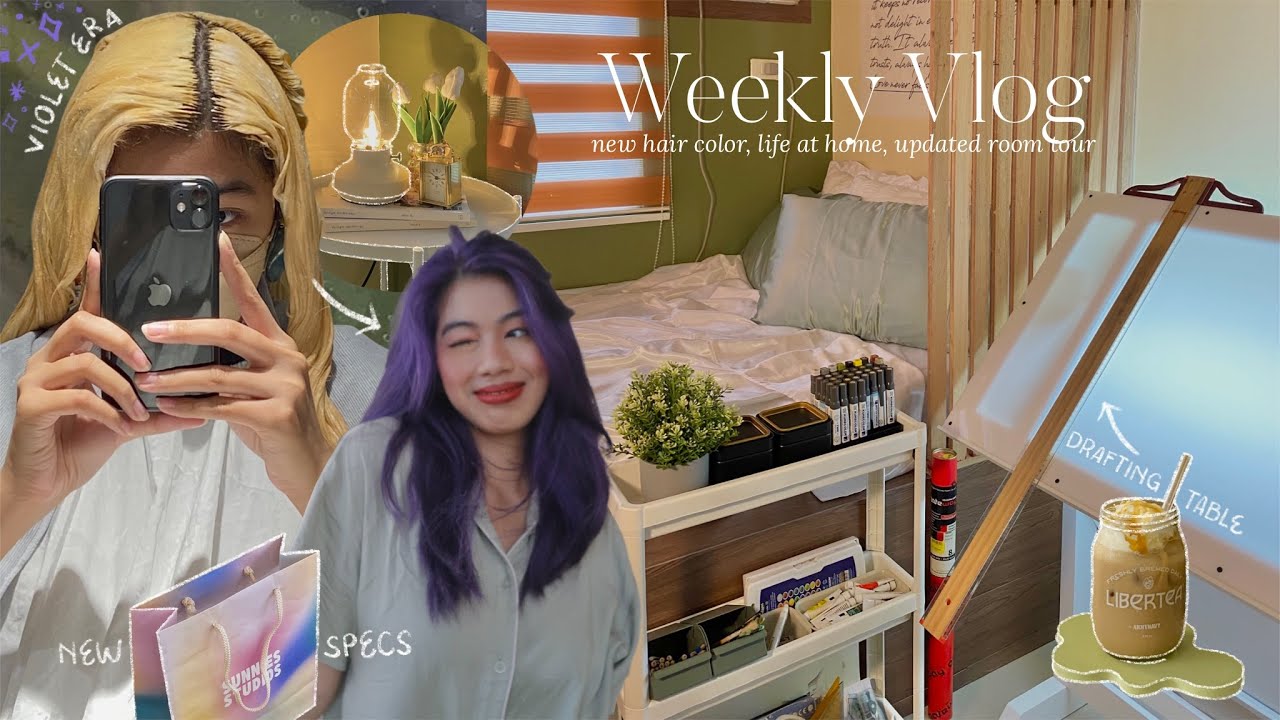 ☕️💜 Weekly Vlog: new hair color and specs, drafting table set-up, updated room tour
