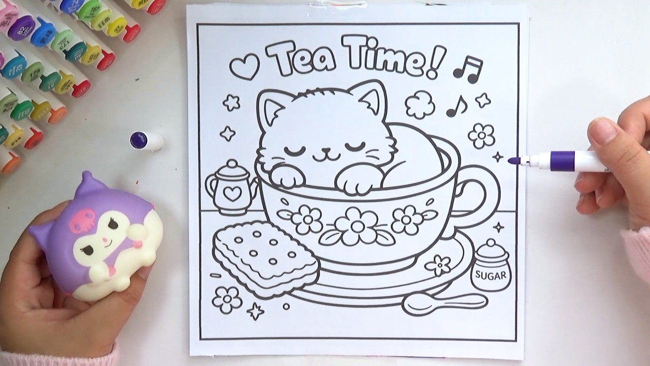 Color with Me: Sweet Tea Time & Fluffy Kittens 🐱