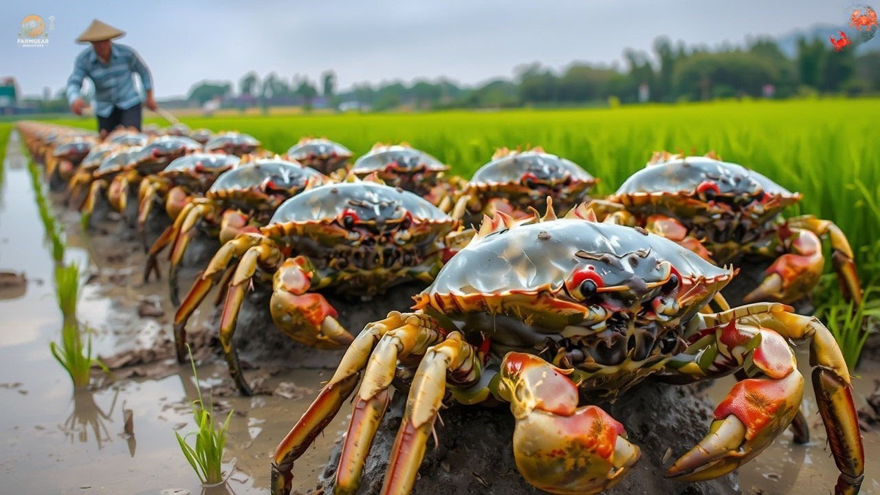 🦀 How Chinese Farmers Raise & Harvest of Crabs in Rice Fields | Agriculture Technology