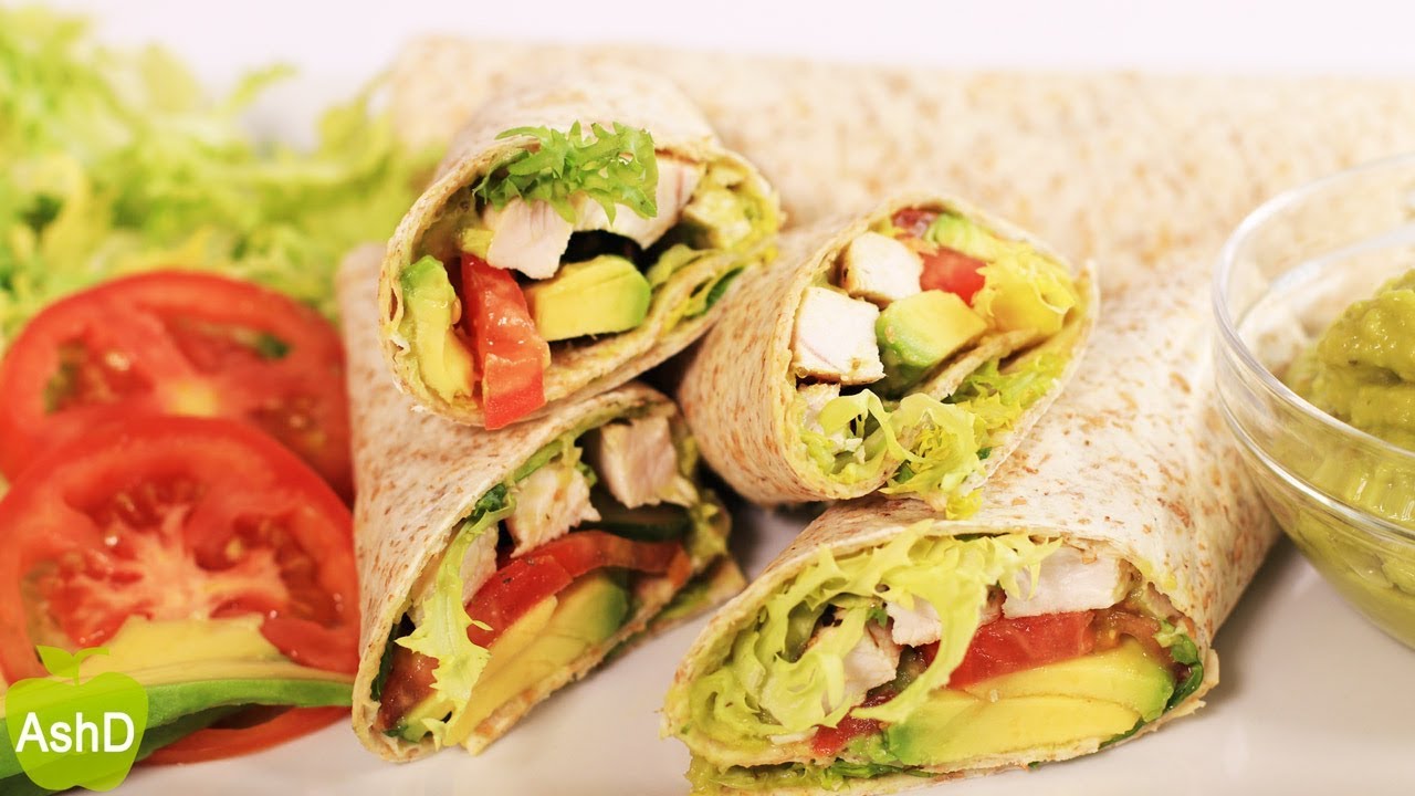 WRAPS DE POLLO SALUDABLE CON TORTILLA INTEGRAL, AGUACATE Y LECHUGA  🌯🥑