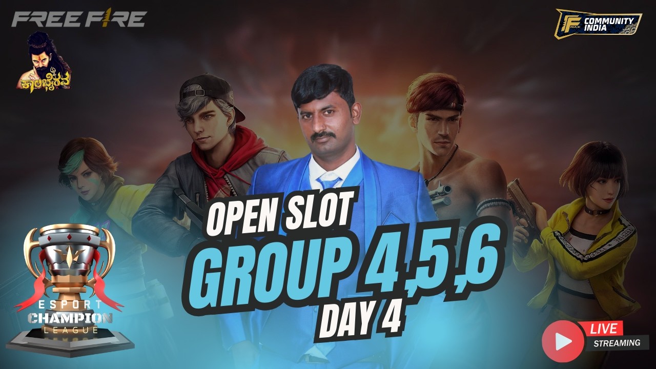 ESPORTS CHAMPIONS LEAGUE || OPEN SLOT GROUP 4,5,6 || DAY 4 || FREE FIRE MAX LIVE || VERTICAL LIVE