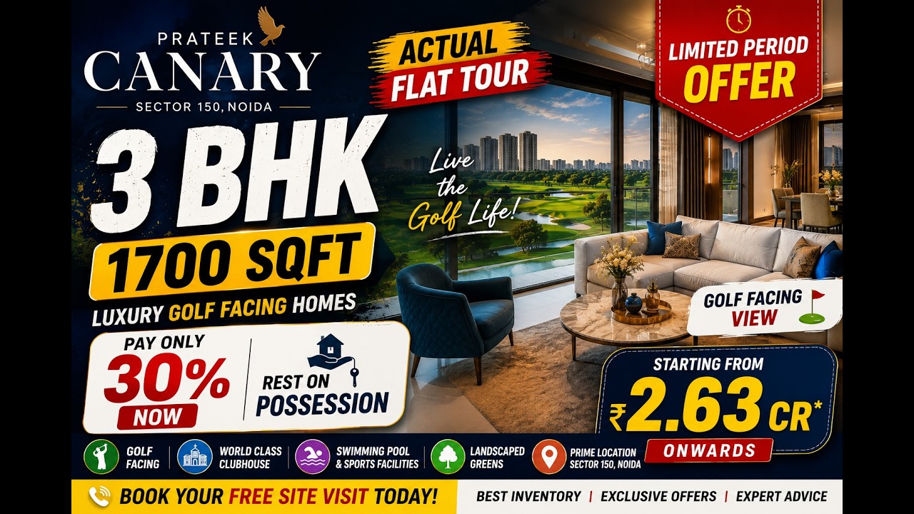 Обзор квартиры 3 BHK в Prateek Canary | Роскошный дом 1700 кв. футов | Сектор 150, Нойда