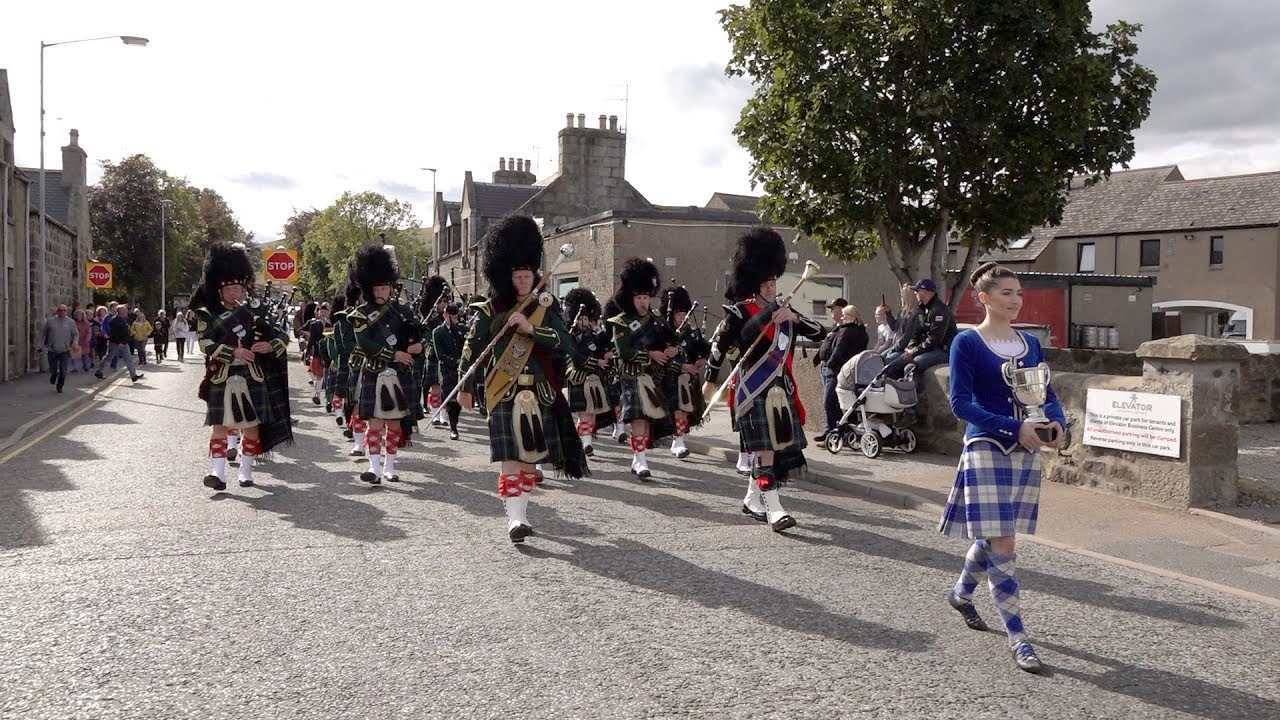 Huntly & District Pipe Band 70th anniversary parade through Huntly, Scotland, Sept' 2018