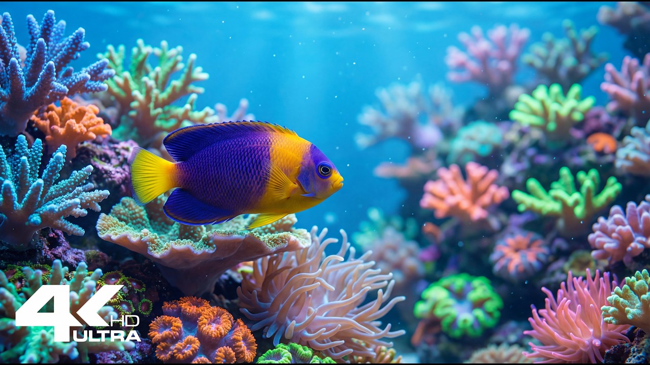 4K Aquarium Animals Ambience | Colorful Reef Fish Relaxation