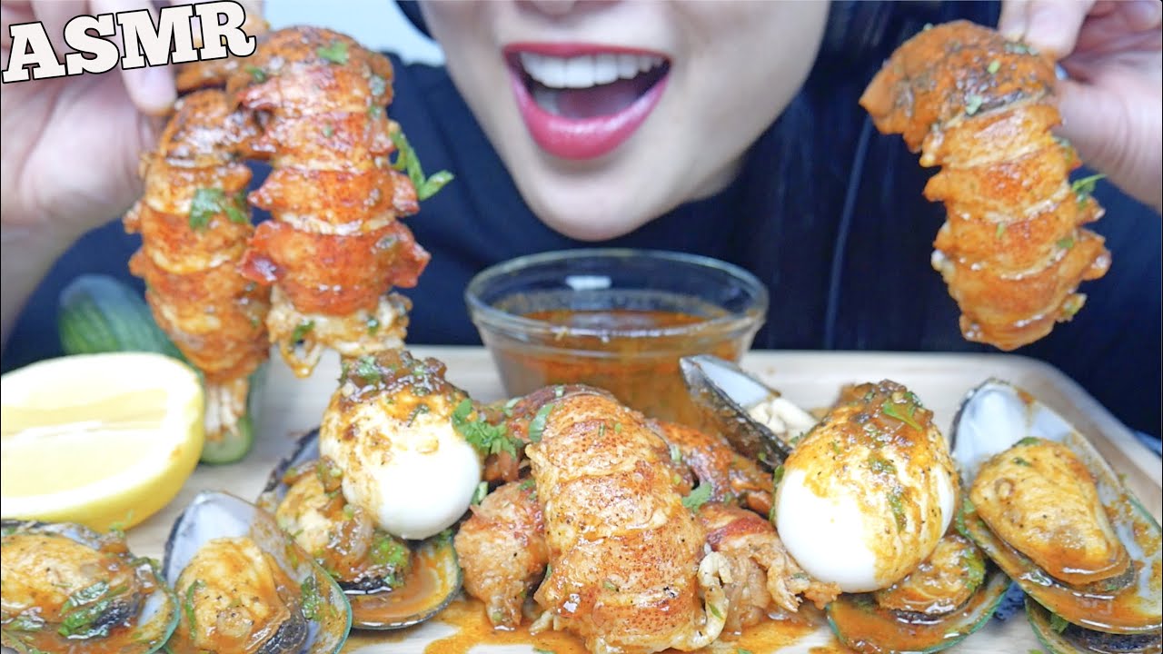 ASMR MOCHI + SEAFOOD BOIL *LOBSTER TAILS + MUSSELS + EGGS (EATING SOUNDS) NO TALKING | SAS-ASMR