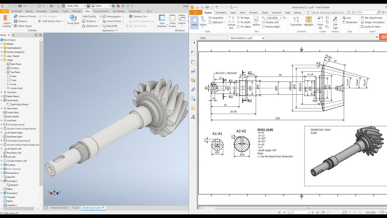 Autodesk Inventor 2021 Tutorial E6 - Shaft bevel gear