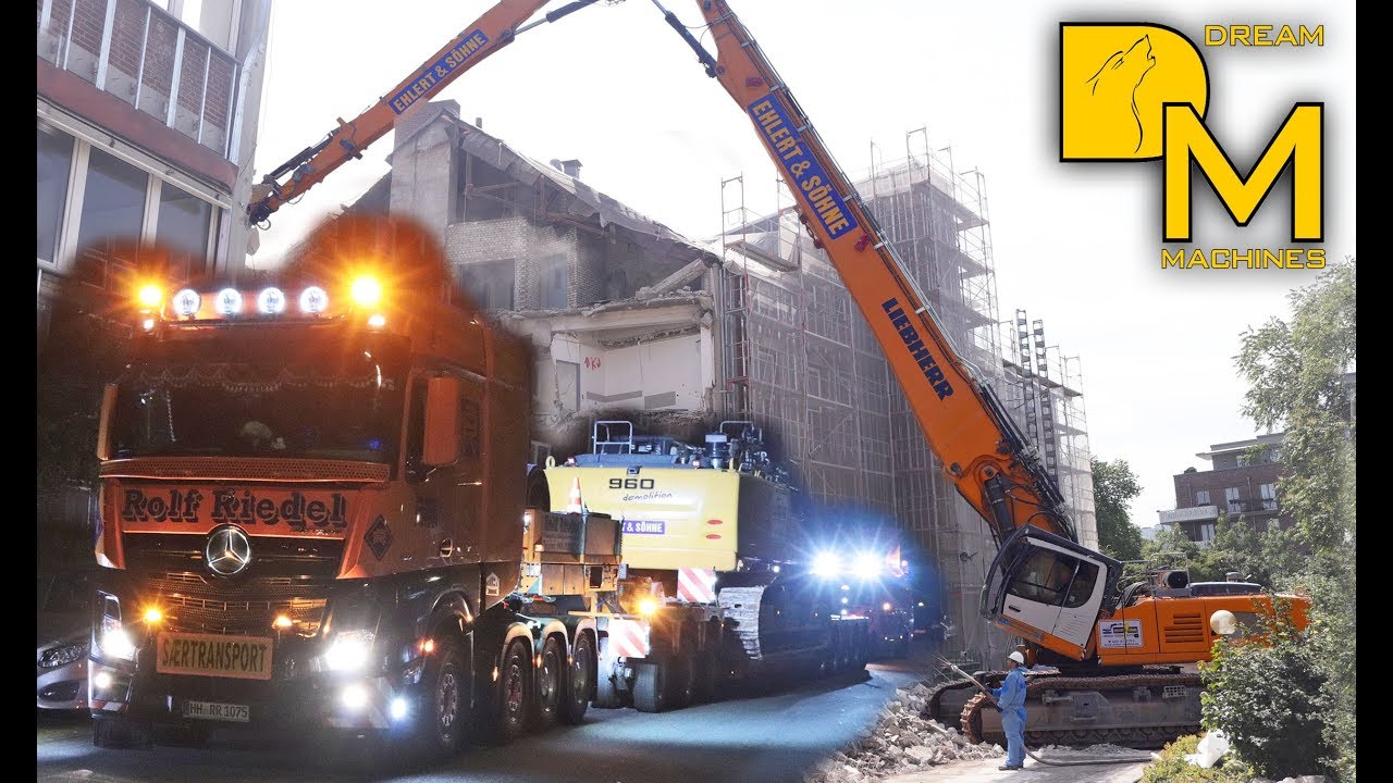 LIEBHERR R960 Demolition BAGGER SCHWERTRANSPORT + ABBRUCH BAUSTELLE