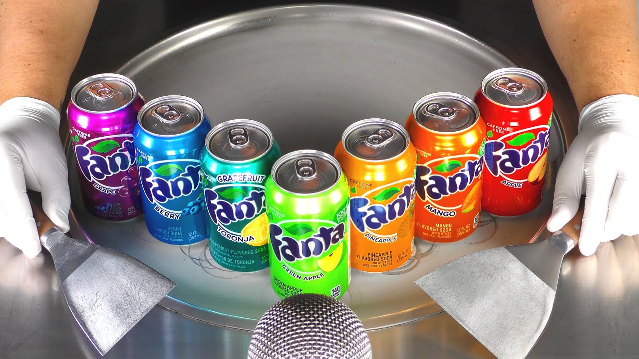 ASMR - Rainbow FANTA Ice Cream Rolls - Experiment | oddly satisfying colors - colorful Food Beverage