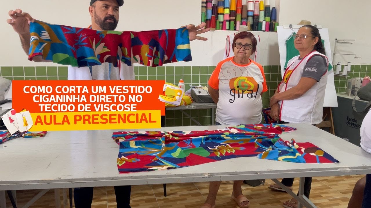 COMO CORTA UM VESTIDO CIGANINHA DIRETO NO TECIDO DE VISCOSE AULA PRESENCIAL#corteecostura#modelagem