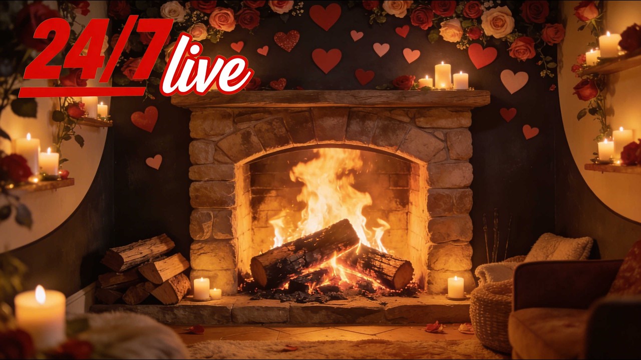 24/7 Romantic Fireplace 4K ❤️ Cozy Fire, Candlelight & Soft Ambient Glow (No Music)