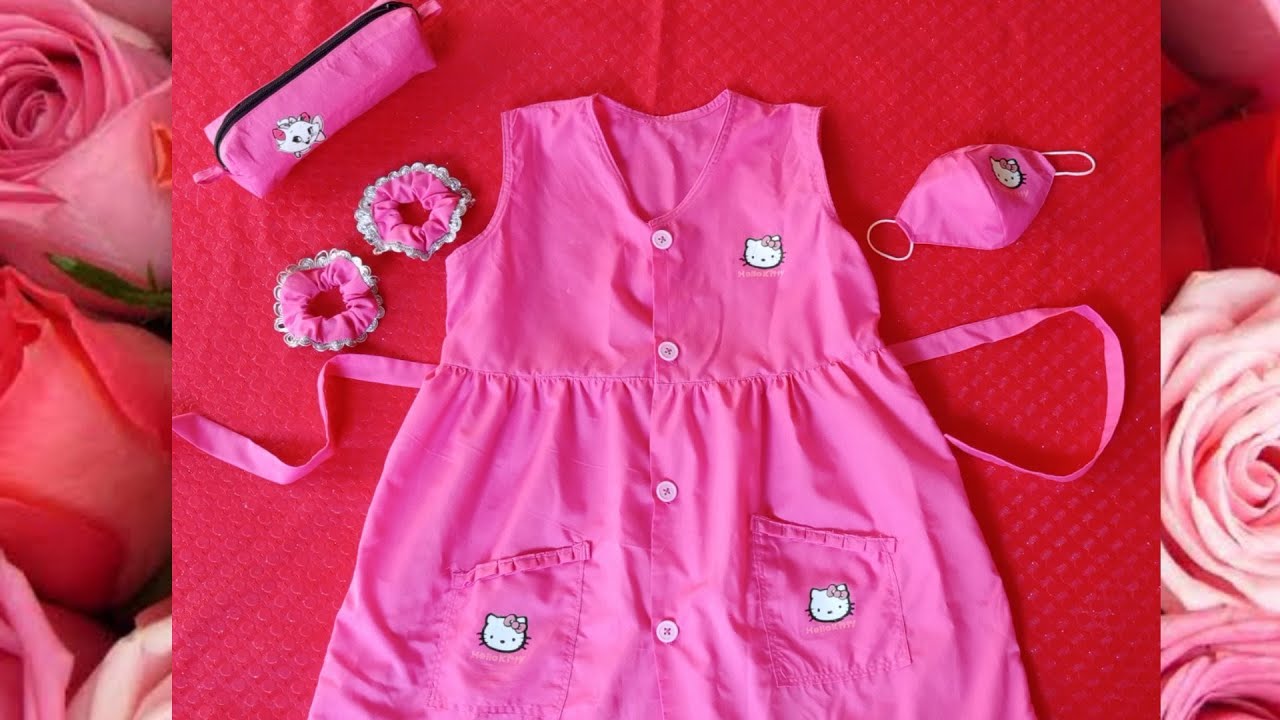 كيفية تفصيل✂️ وخياطة 🧵مئزر مدرسي للبنات ...  عمر 8/7/6/ سنوات  💥 مع كمامة ومقلمة  🤩
