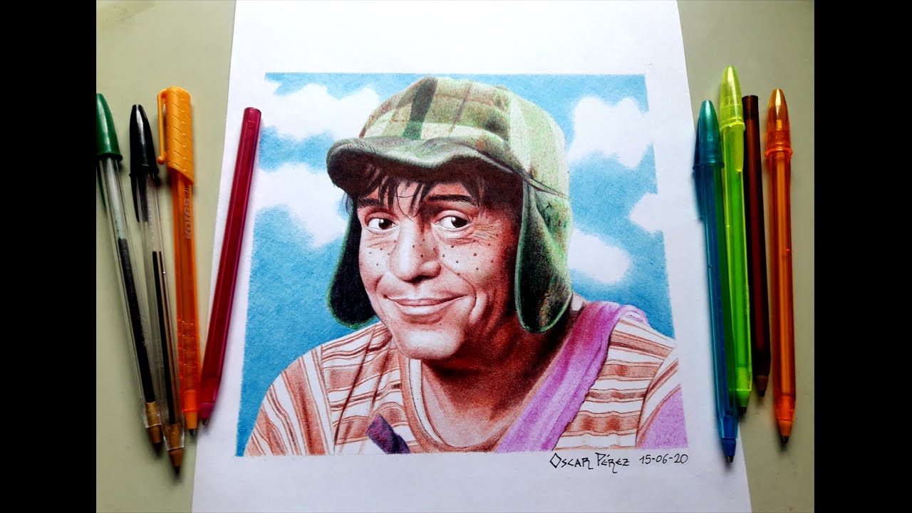 Retrato del Chavo del 8 con bolígrafos de colores/ Roberto Gómez Bolaños