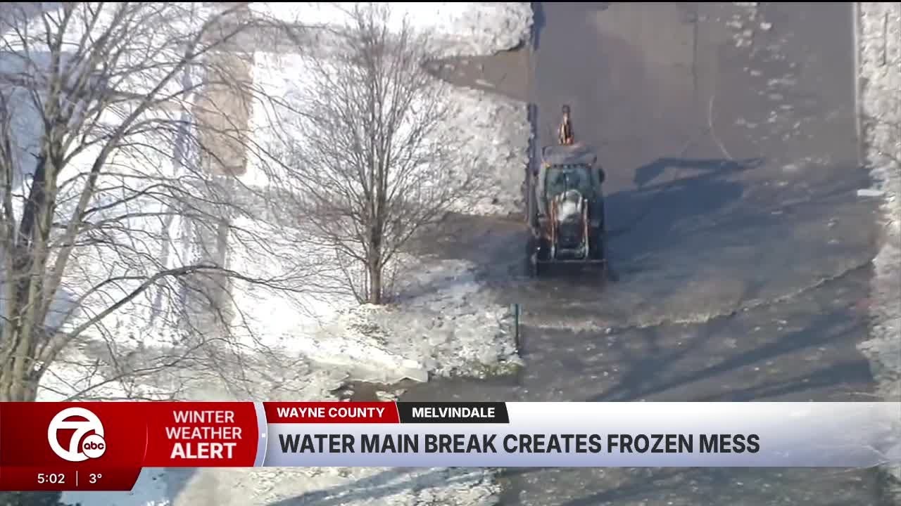 Water main repaired in Melvindale after break causes icy mess