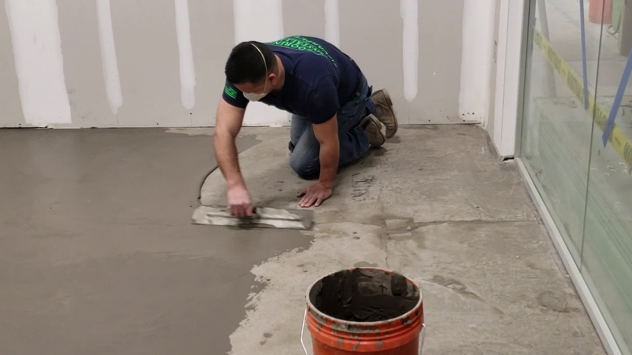 Install commercial carpet, commercial floring on Ardex feather coat sub floor