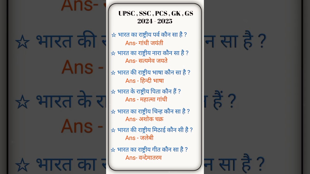 UPSC , SSC , PCS , GK , GS 2024 - 2025