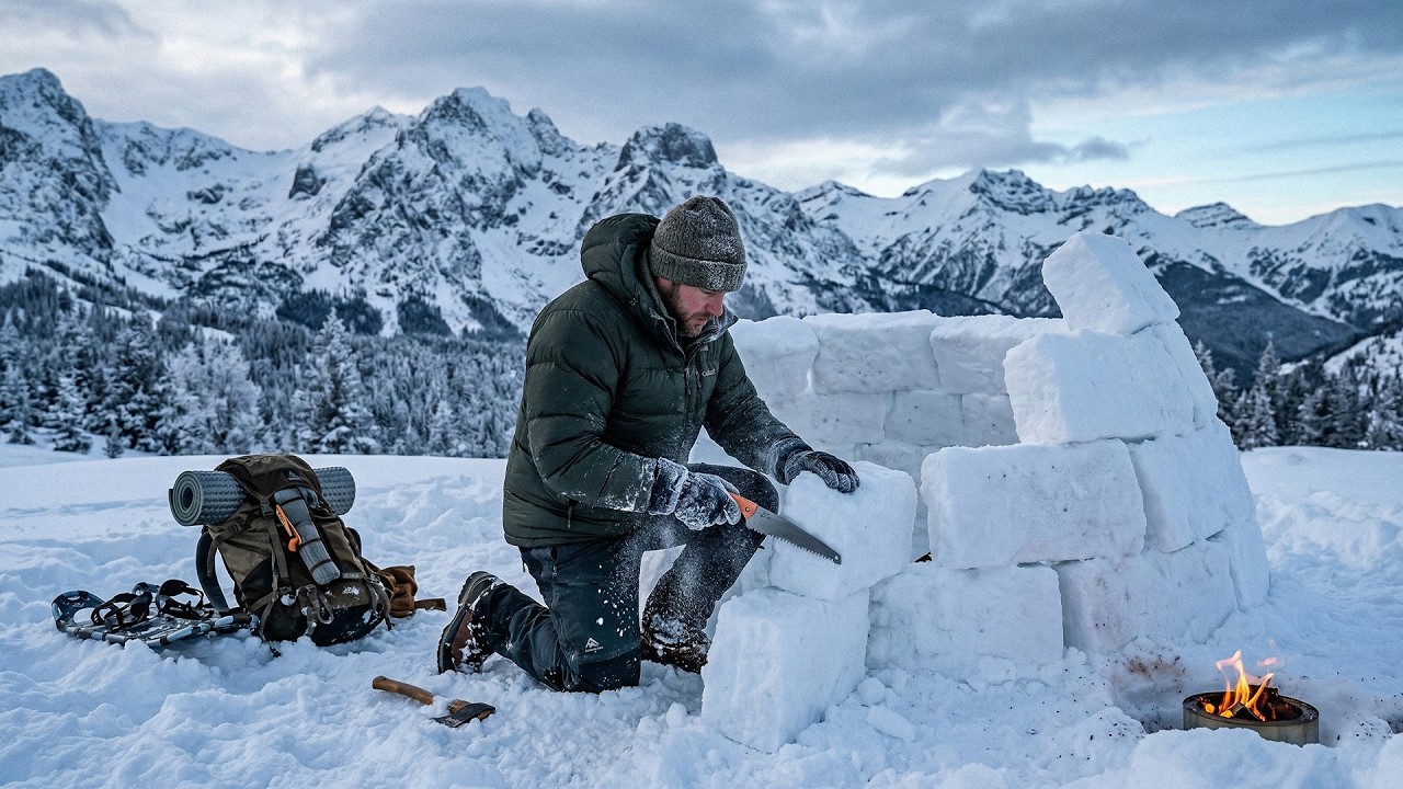 Extreme Winter Survival: Solo Igloo Build & Freezing Night in the Mountains | Bushcraft ASMR
