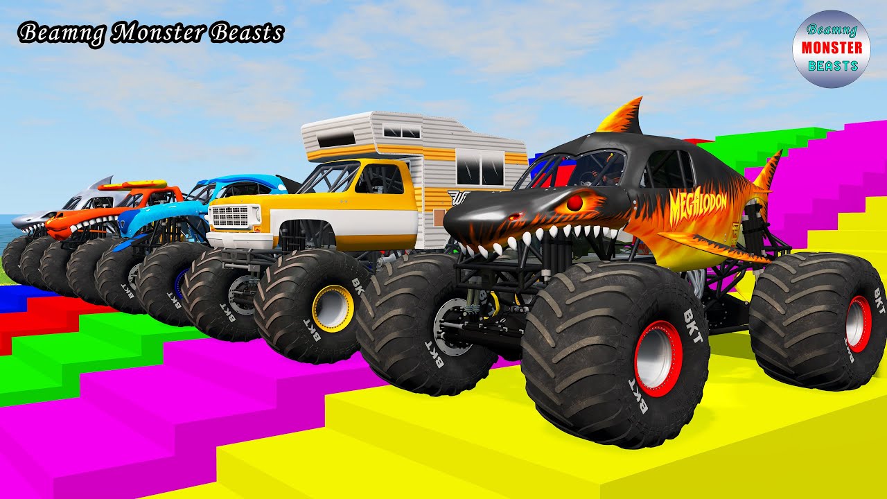 Monster Truck Transport on Triple Flatbed Trailer – BeamNG Monster Beasts #240