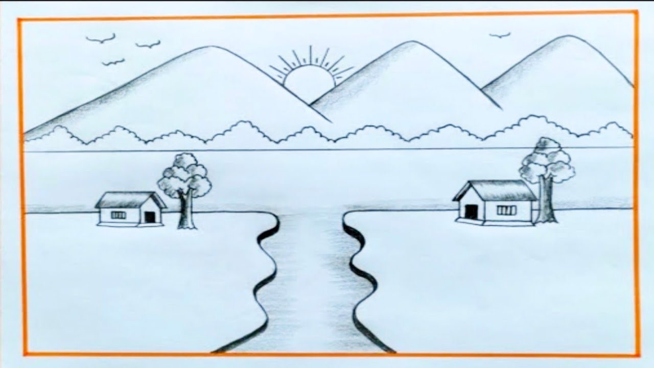 Beautiful House Drawing With Pencil | Ghar ka Chitra | House Scenery Drawing Easy Step By Step |