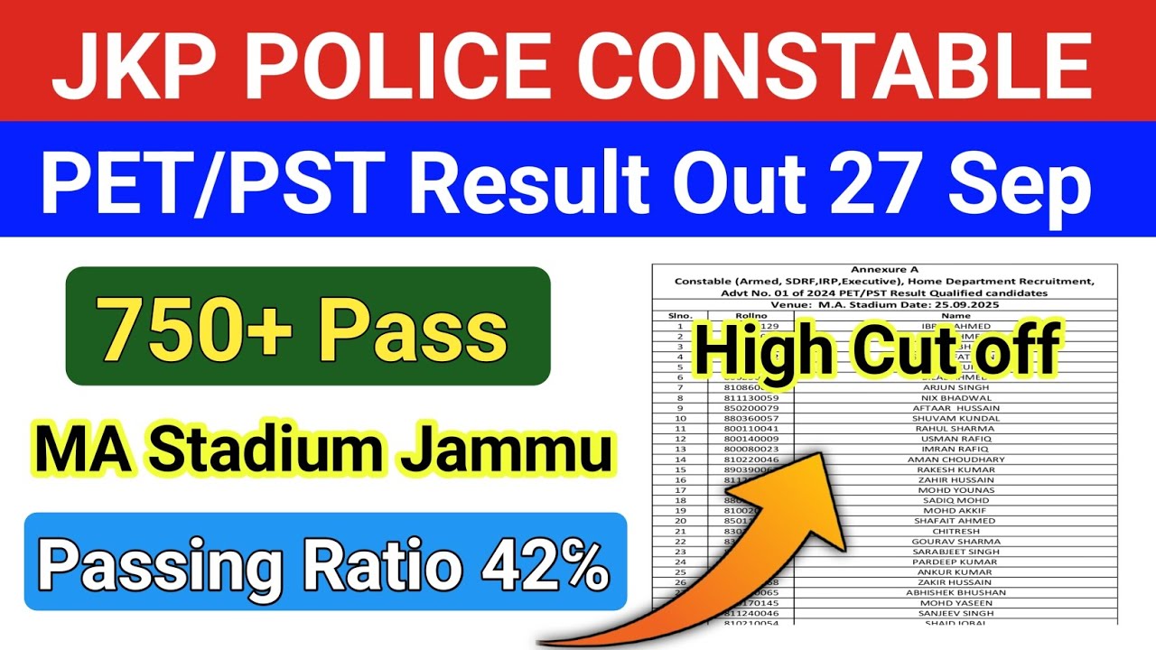 JKP Constable PET/PST Day 4 Result Out | MA stadium jammu today update jkp constable running update