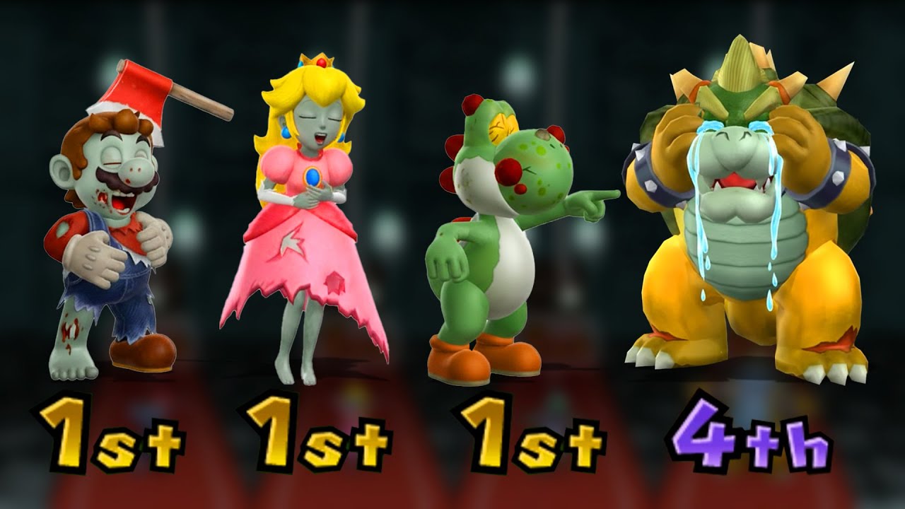 Mario Party 9 Minigames - Mario Zombie VS Peach VS Yoshi VS Bowser (Master CPU)
