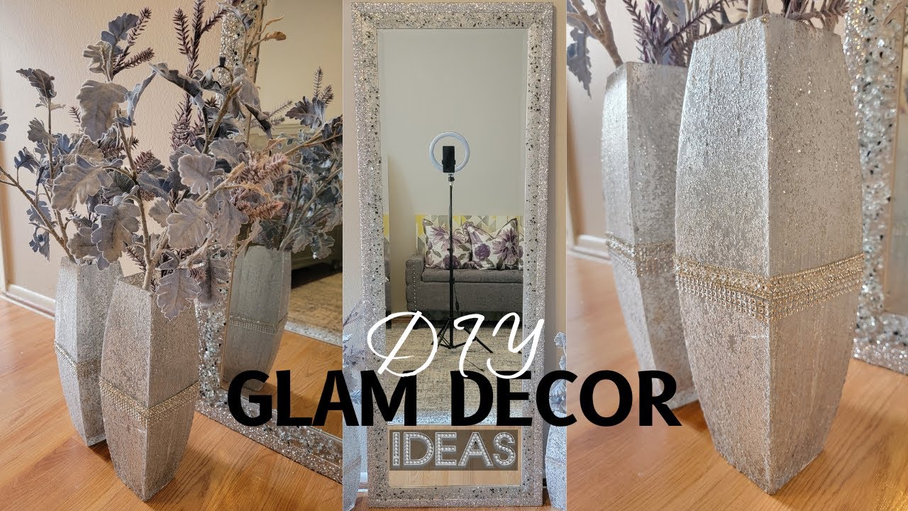 DIY GLAM HOME DECOR | DIY GLAM MIRROR WITH CRUSH GLASS | DIY VASE/CENTERPIECE