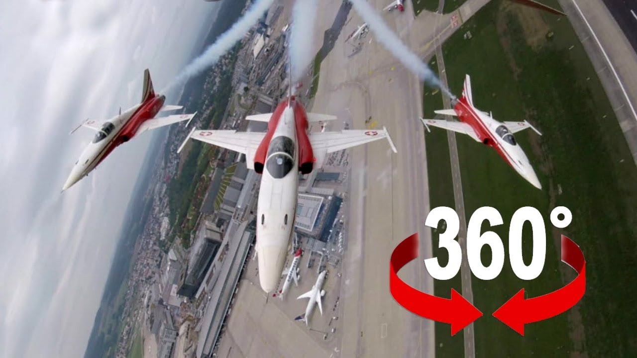 Im Cockpit: Mit der Patrouille Suisse über dem Flughafen Kloten (360-Grad-Video)